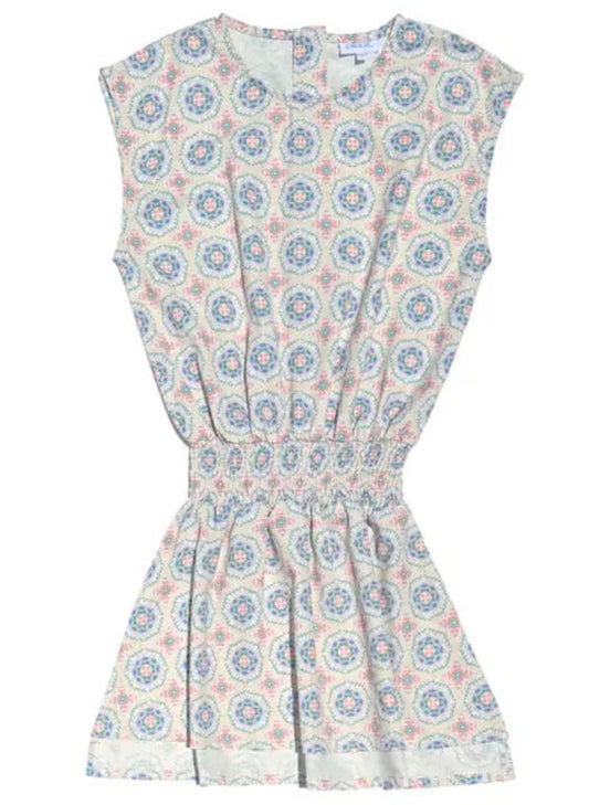 girls cinch waist dress with medallion pattern