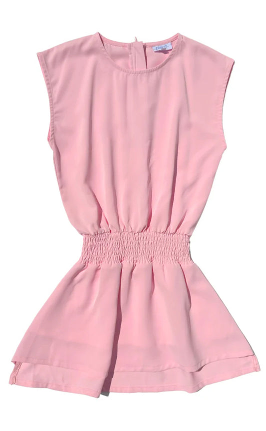 girls pink gathered waist sleeveless short dress