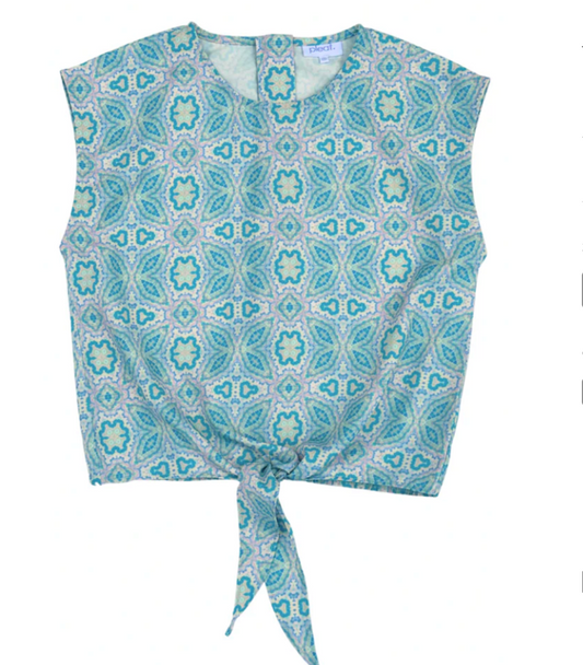tween girls lightweight tropical patterned top with tie front