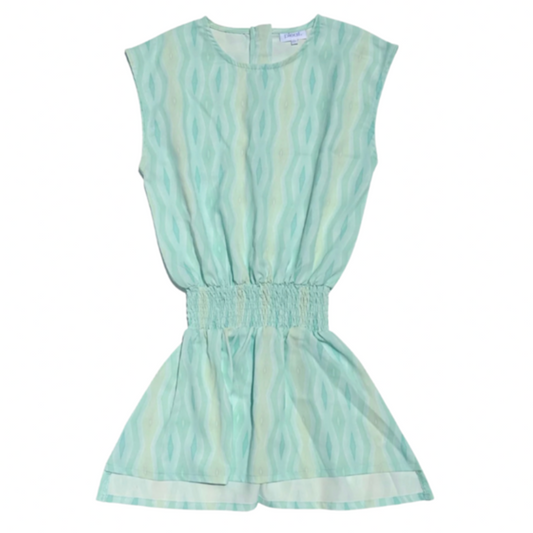 tween green geometric cinch waist dress