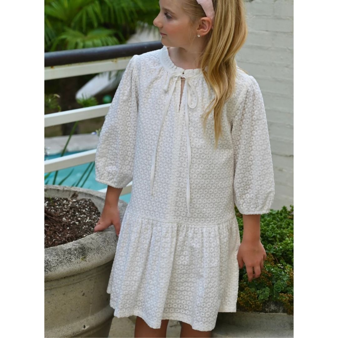 girls white eyelet drop waist dress