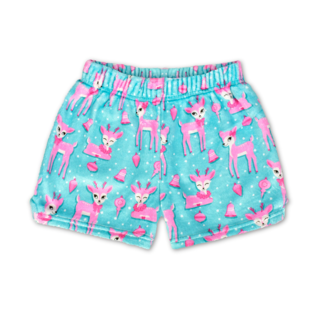 scream blue doe reindeer plush pajama shorts