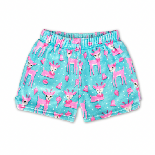 scream blue doe reindeer plush pajama shorts