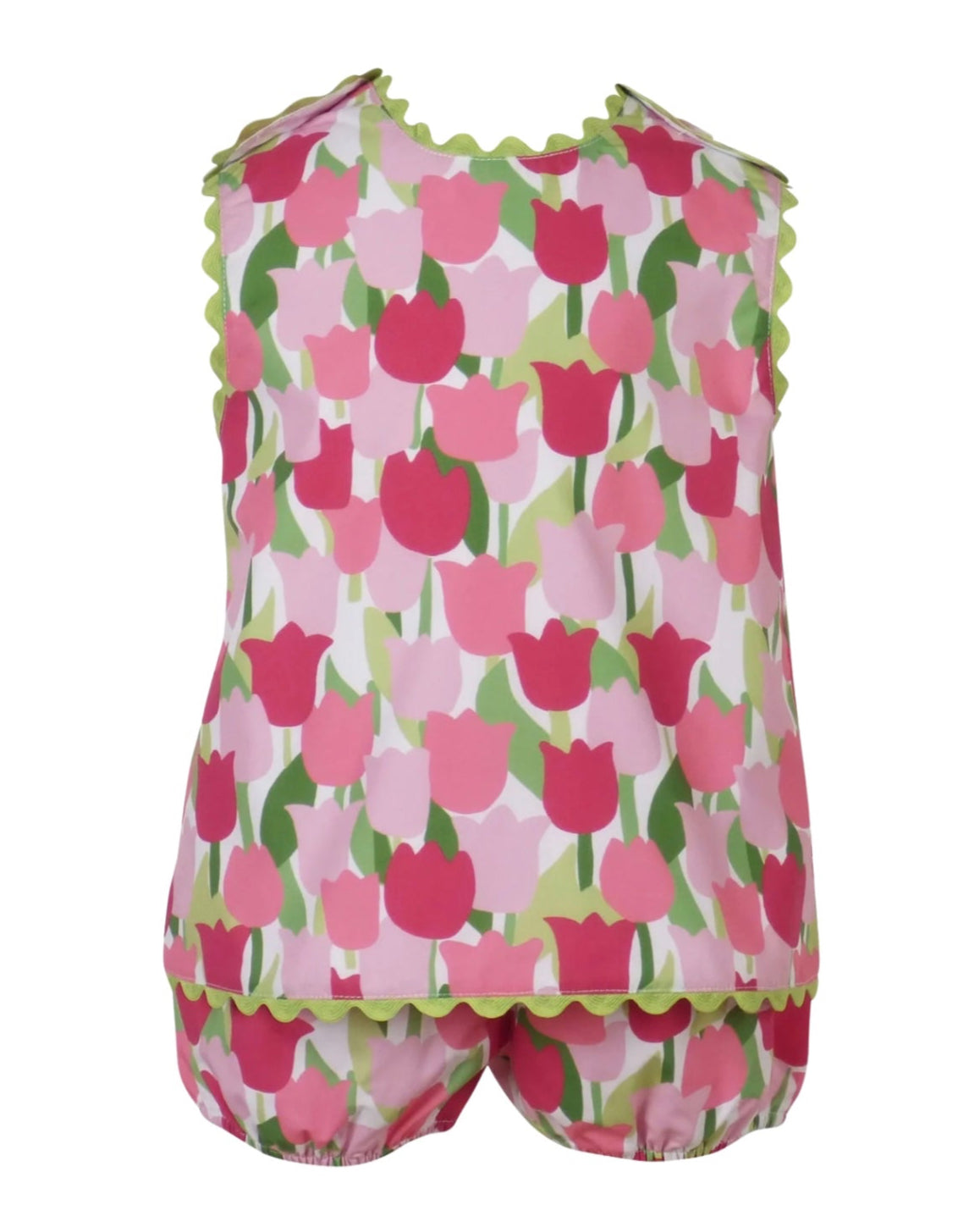 toddler girls tulip pattern swing top and bloomer set with green ric rak 